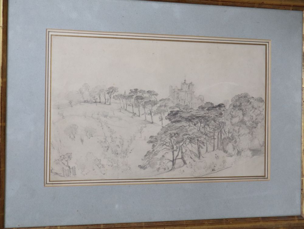 Cornelis Varley (1781-1873), pencil drawing, The Royal Observatory, Greenwich, Colnaghi & Co label verso, 24 x 40cm